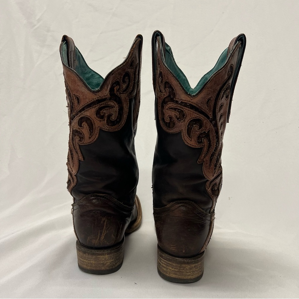 Corral Women’s Leather Two Tone Inlay Brown Square Toe Cowboy Boots Size 9.5 - Picture 7 of 9